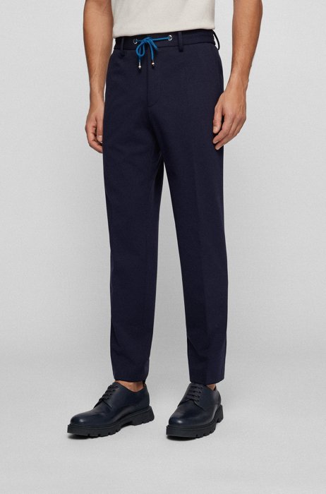 Slim-fit trousers in interlock jersey with drawcord waistband, Dark Blue
