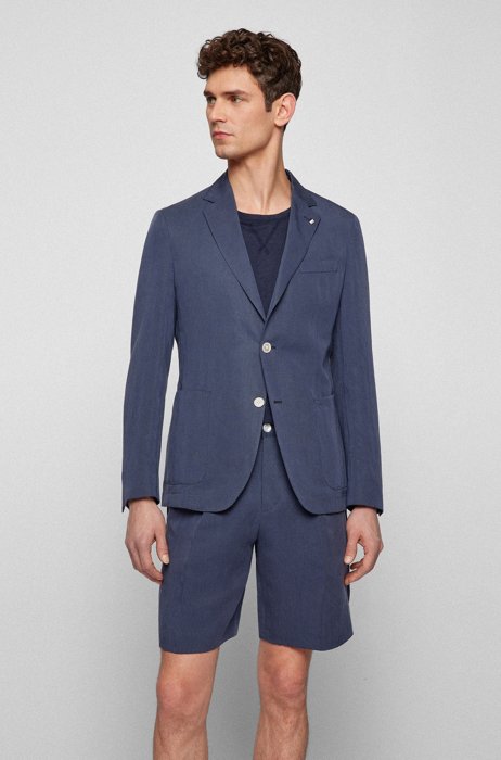 Slim-fit jacket with signature-stripe lapel pin, Dark Blue