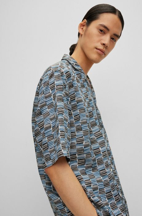 Camicia regular fit in twill riciclato con stampa a quadri HUGO BOSS Uomo Abbigliamento Camicie Camicie casual 