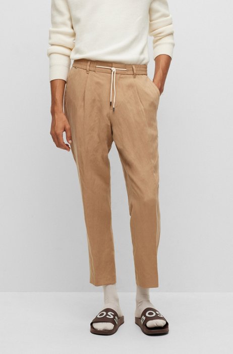 Tapered-fit trousers with drawstring waist, Beige