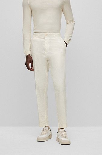 Tapered-fit trousers in a linen blend, White