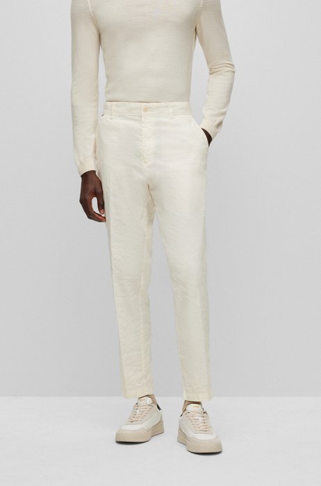 Tapered-fit trousers in a linen blend, White
