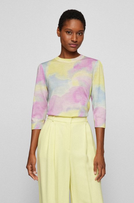 Virgin-wool sweater with multi-coloured artwork, Patterned
