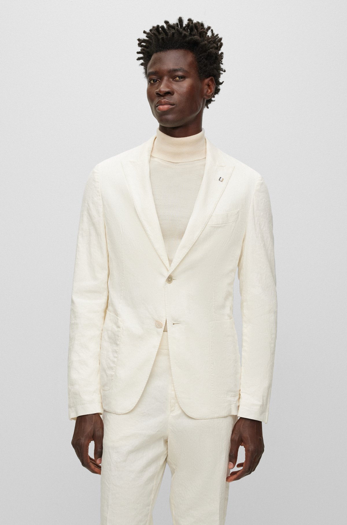 Slim-fit jacket in a double-faced linen blend, White