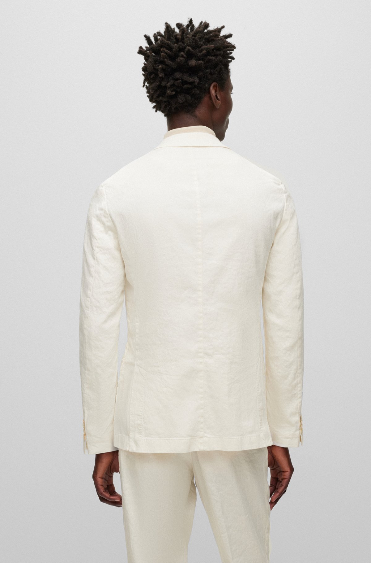 Slim-fit jacket in a double-faced linen blend, White
