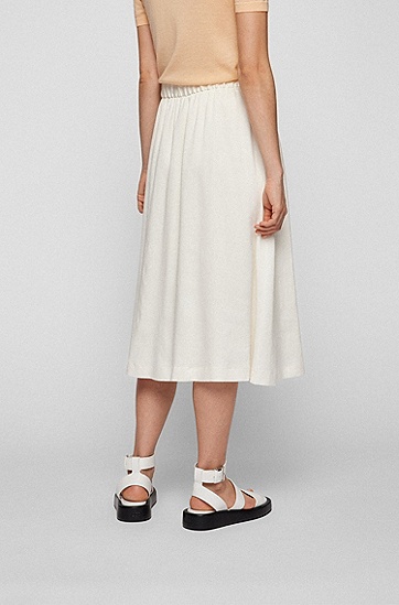 BOSS 博斯A 字形中长款半身裙，搭配松紧腰带和经典旗唛设计,  118_Open White
