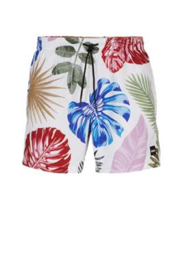 Hugo Boss Floral-print Swim Shorts With Logo Detail In Blue