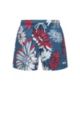 Bañador tipo shorts con estampado de flores y detalle de logo, Azul