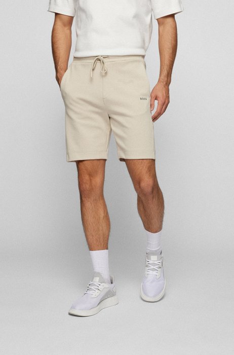 Cotton-blend shorts with striped side panels, Light Beige