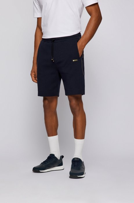 Cotton-blend shorts with striped side panels, Dark Blue