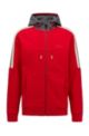 Cotton-blend zip-up hoodie with striped shoulder panels, Red