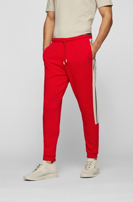 Pantalones de chándal de mezcla de algodón con paneles de rayas laterales, Rojo