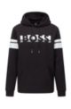 Cotton-blend hooded sweatshirt with block stripes and logo, Black