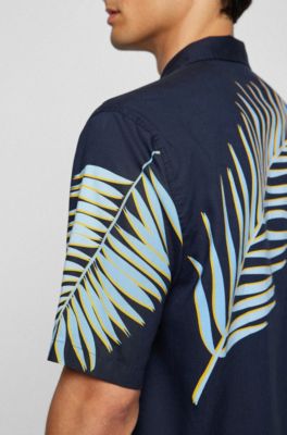 BOSS - Regular-fit short-sleeved shirt with leaf print
