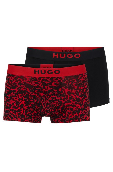 Lot de deux boxers courts en coton stretch avec taille à logo, Noir/Rouge