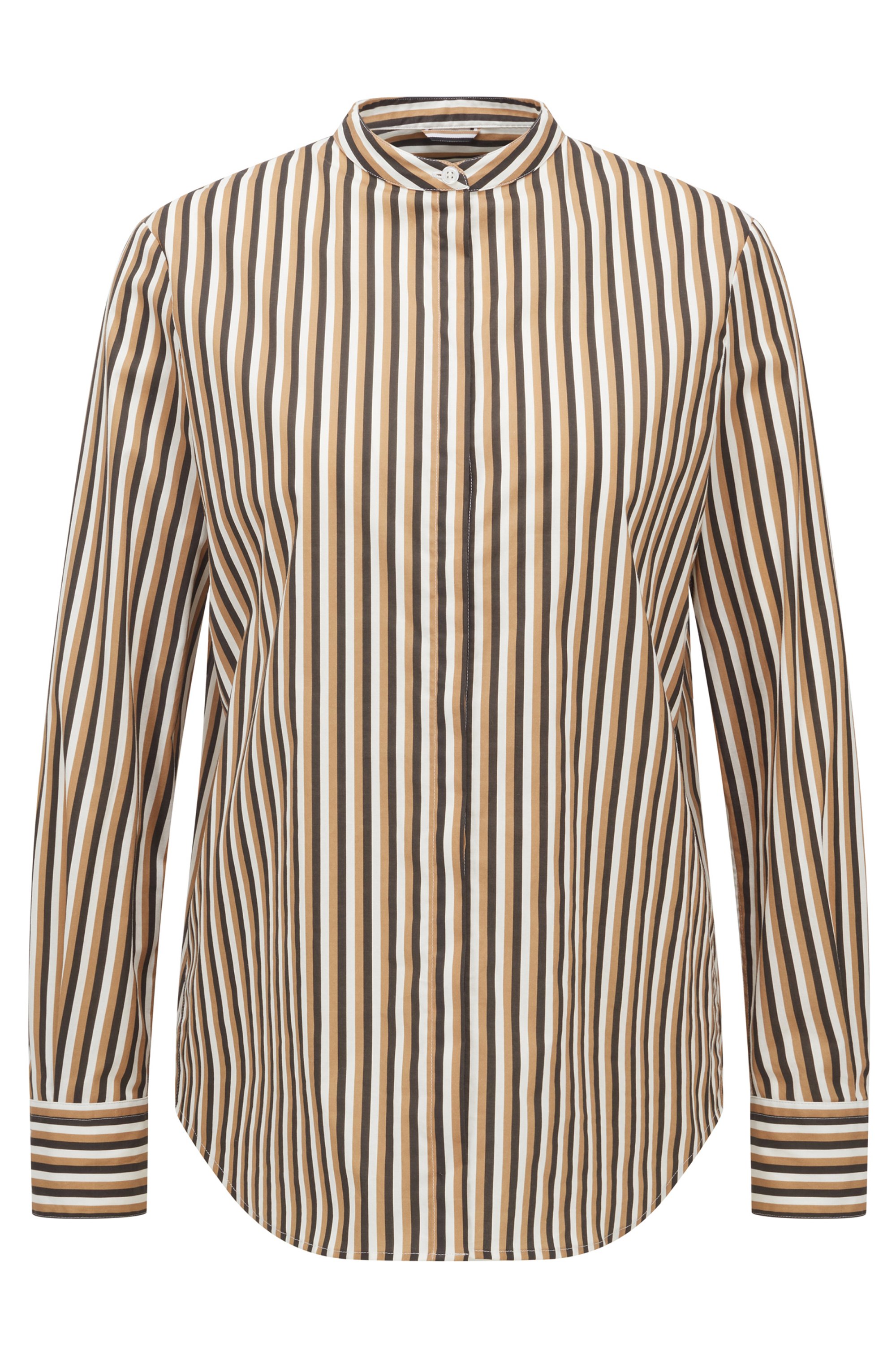 Striped relaxed-fit blouse in stretch cotton, Beige