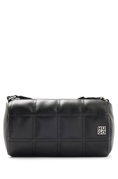 Стеганая сумка через плечо с пластиной с компактным логотипом, Черный