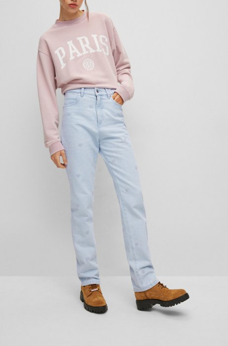 Relaxed-fit jeans in blue logo-embroidered denim, Light Blue