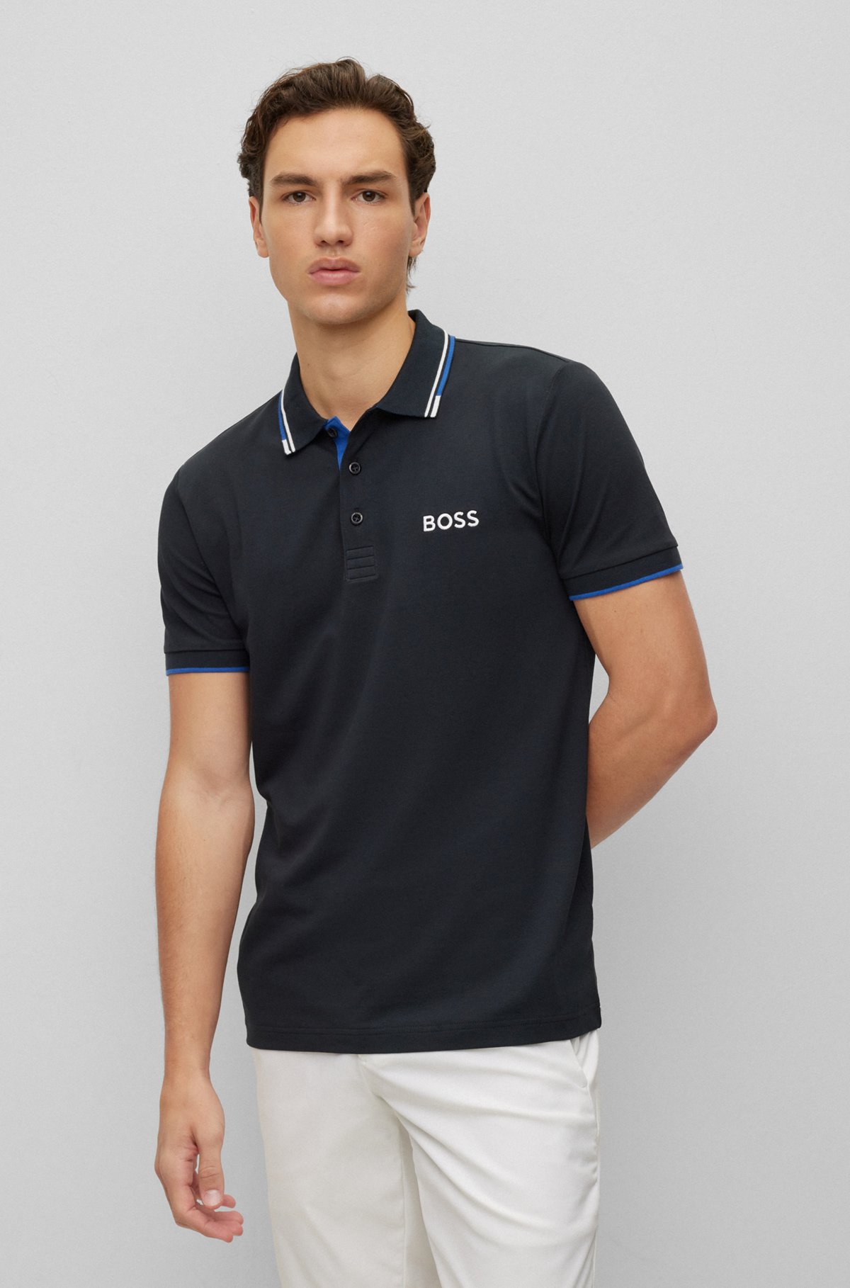 Distrahere Supersonic hastighed indgang BOSS - Cotton-blend polo shirt with contrast logos