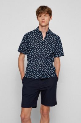 BOSS - Regular-fit shirt in printed cotton muslin