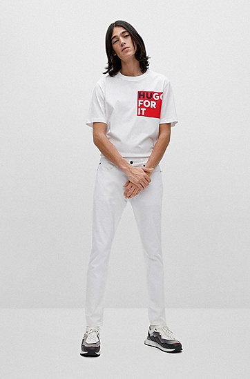 徽标标语装饰棉质T 恤,  100_White