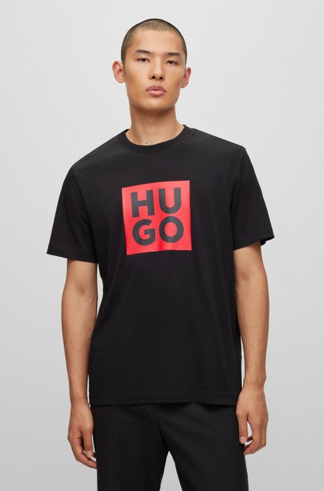 T-shirt en coton biologique avec nouveau logo imprimé, Noir