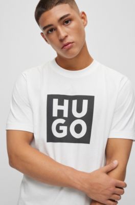 HUGO - Organic-cotton T-shirt with logo print 