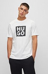 Organic-cotton T-shirt with logo print, White