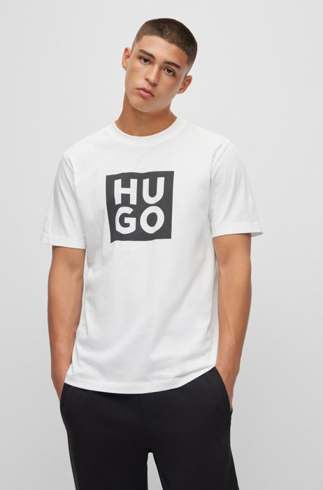 T-shirt en coton biologique avec nouveau logo imprimé, Blanc