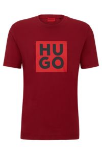 T-shirt de algodão orgânico com impressão do logótipo, Vermelho-escuro