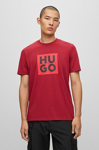 Organic-cotton T-shirt with logo print, Dark Red
