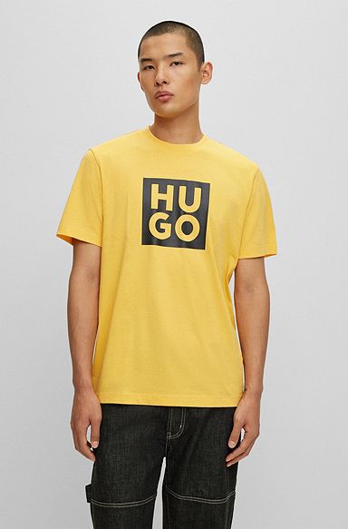 Organic-cotton T-shirt with logo print, Yellow