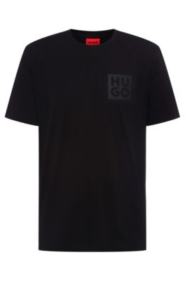 Organic-cotton T-shirt with square logo, Black