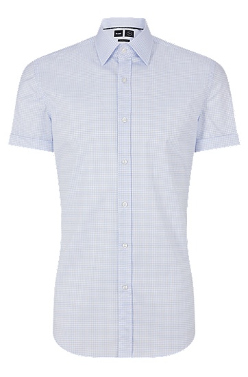 BOSS 博斯格纹图案芦荟纤维棉质修身衬衫,  450_Light/Pastel Blue