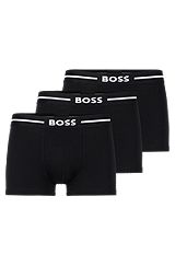 Three-pack of stretch-cotton trunks with logo stripe, Black