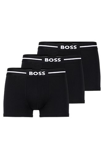 Three-pack of stretch-cotton trunks with logo stripe, Black