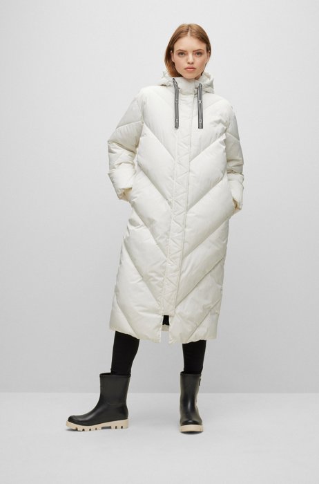 Relaxed-fit long-length padded coat with logo drawcords, White