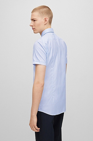 BOSS 博斯瑞士棉格纹修身衬衫,  453_Light/Pastel Blue