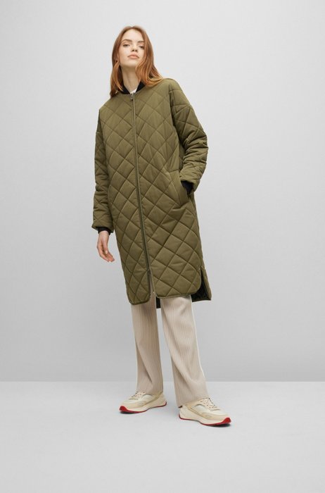 Quilted coat in regular-fit with logo patch, Khaki
