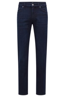 BOSS - Regular-fit jeans in dark-blue cashmere-touch denim