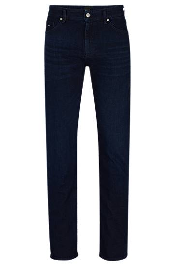 Regular-fit jeans in dark-blue cashmere-touch denim, Hugo boss