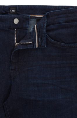 BOSS - Regular-fit jeans in dark-blue cashmere-touch denim - Dark Blue