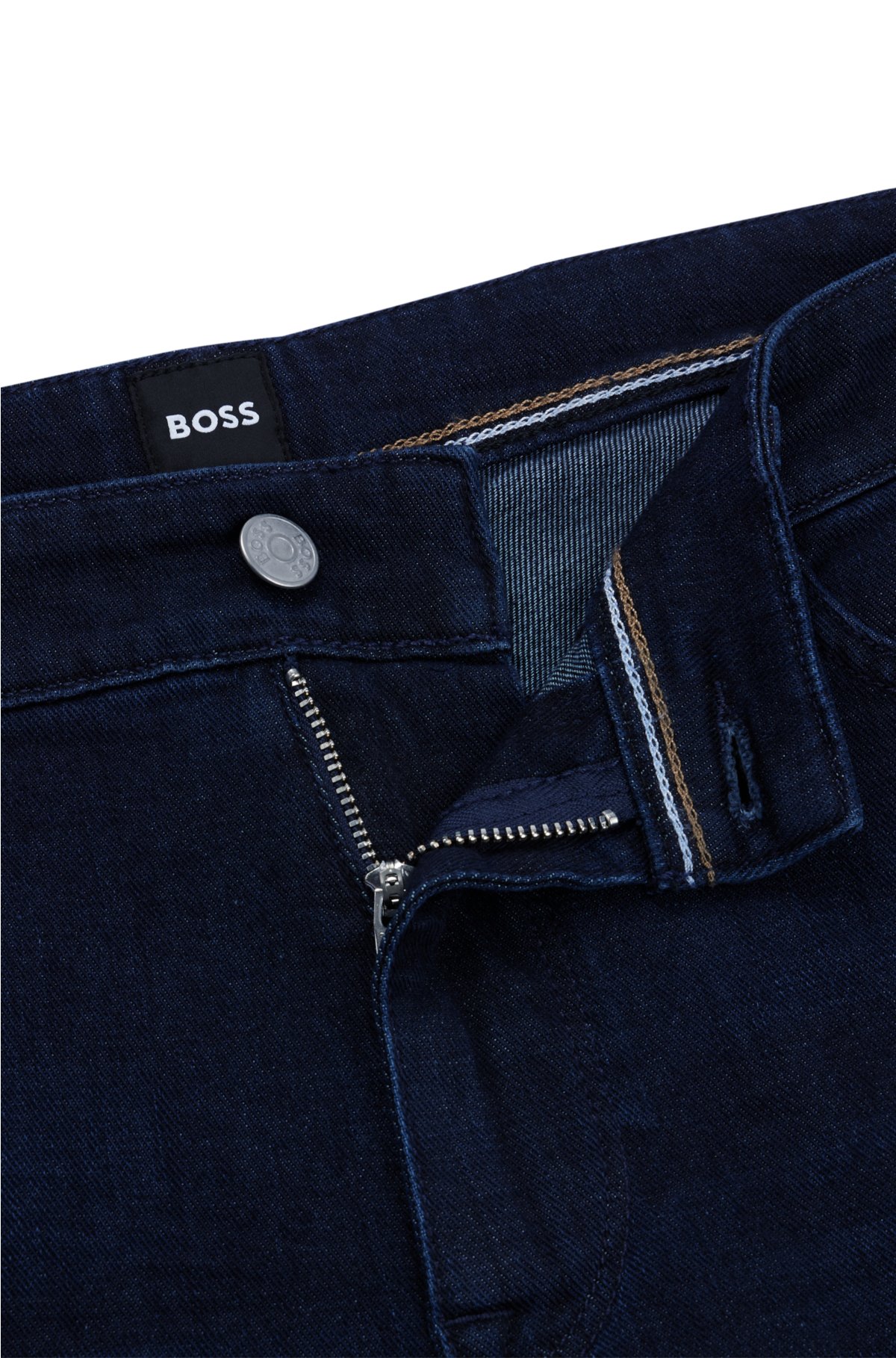 BOSS - Regular-fit jeans in dark-blue cashmere-touch denim