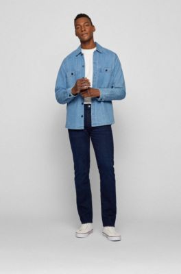 BOSS - Regular-fit jeans in dark-blue cashmere-touch denim - Dark Blue