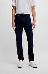 Regular-fit jeans in dark-blue cashmere-touch denim, Dark Blue