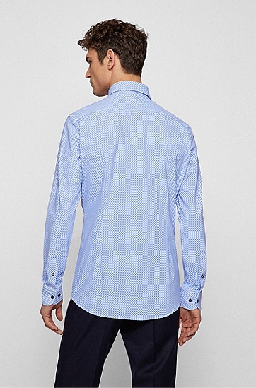 几何图形印花高弹平纹针织面料修身衬衫,  450_Light/Pastel Blue