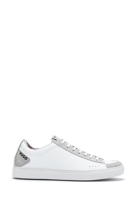 Low-profile trainers in leather and suede, White