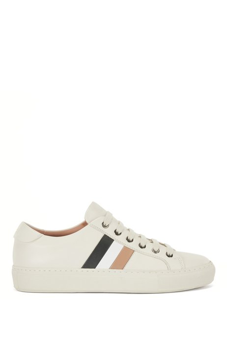 Leather trainers with signature stripe, White
