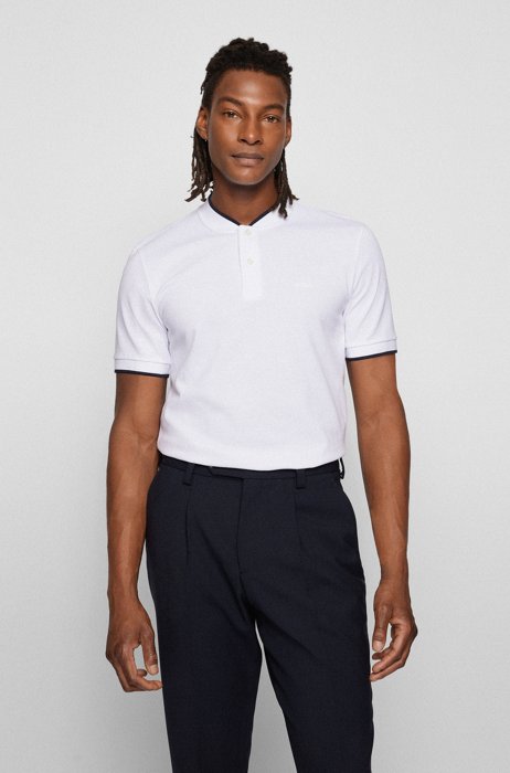 Henley-neckline polo shirt in a cotton blend, White