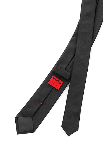 红色徽标真丝提花领带,  001_Black